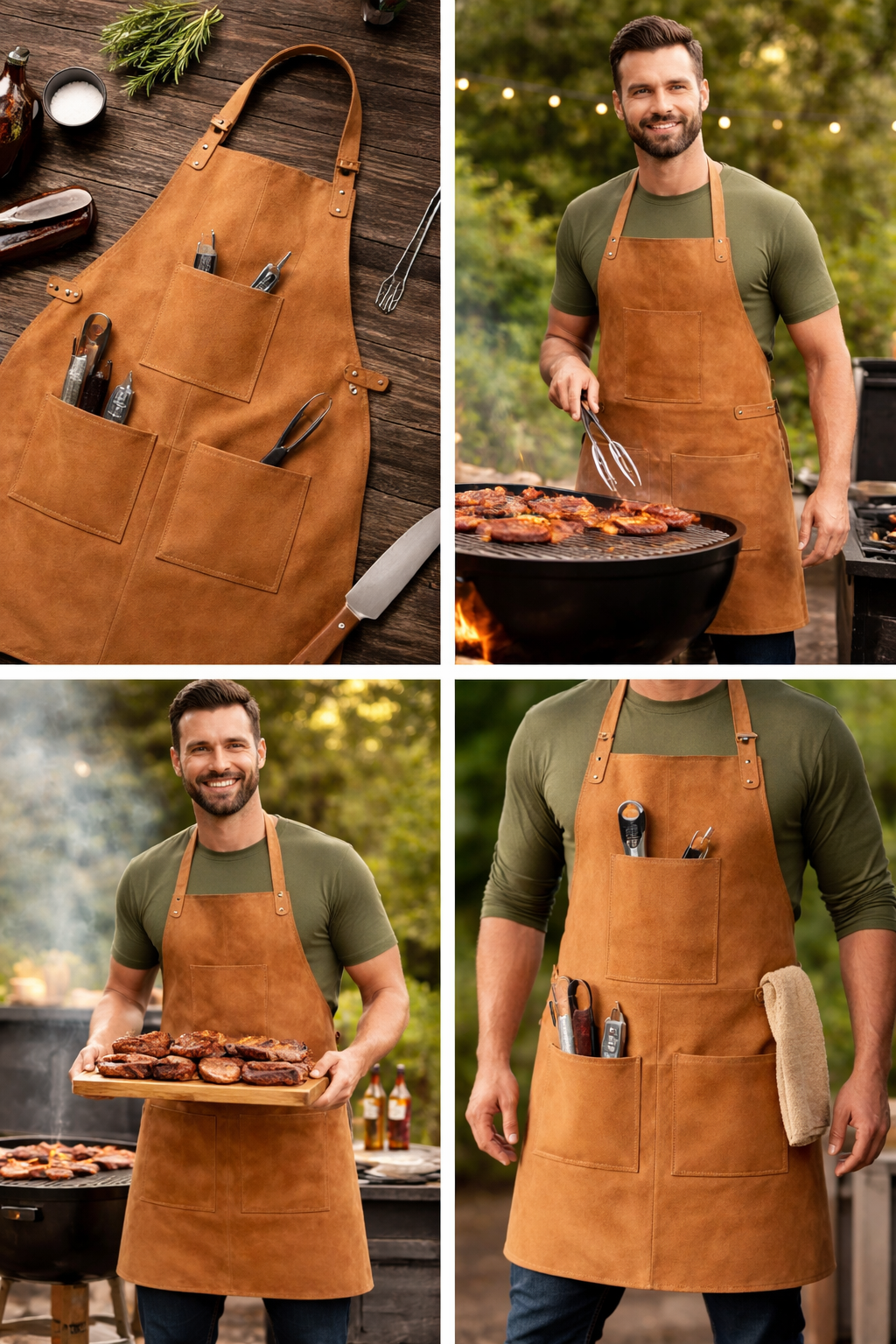 Leather Grill Apron Cooking Aprons for Chefs & BBQ Cooks