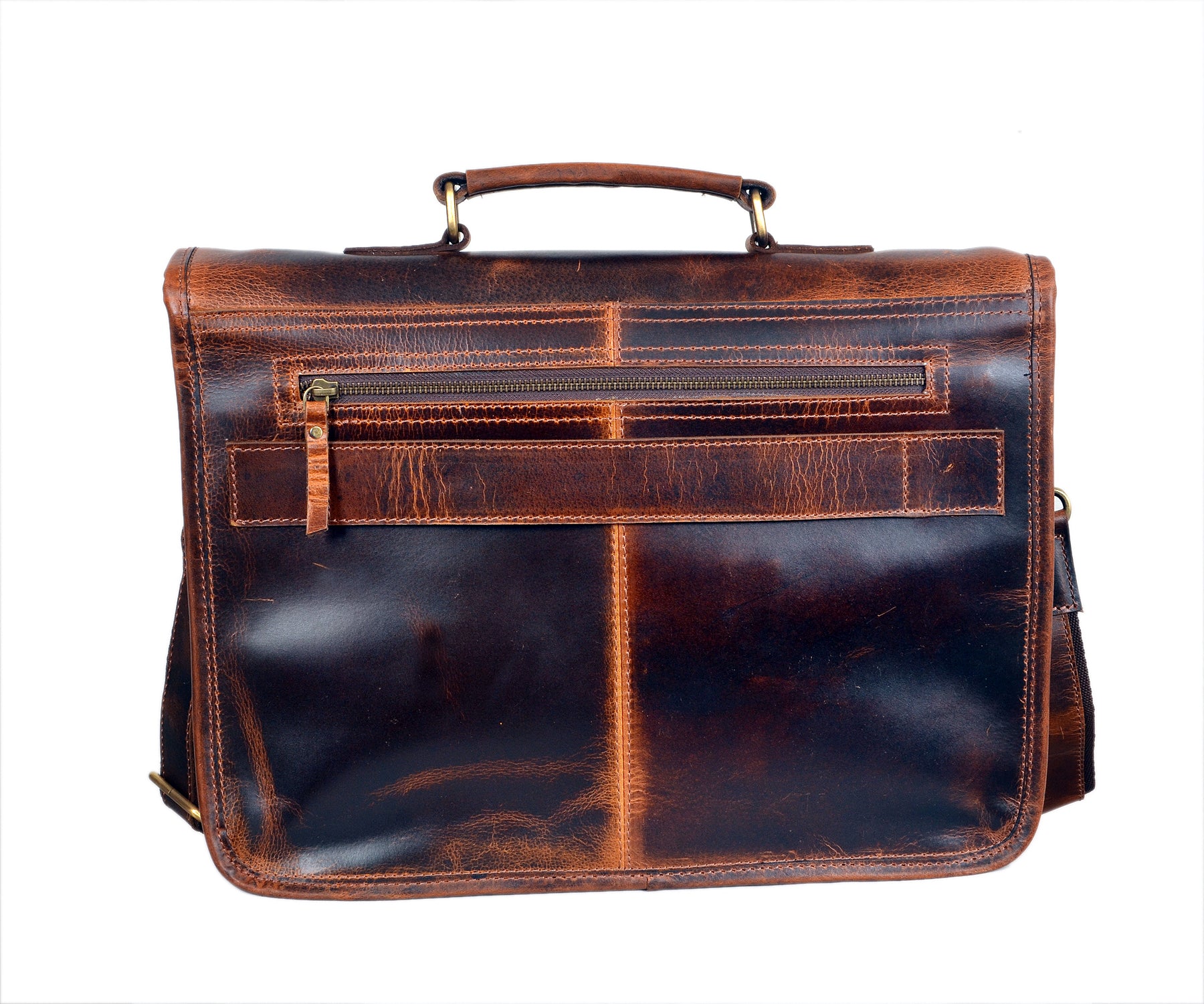 Leather Messenger Briefcase Bag (Walnut Brown)