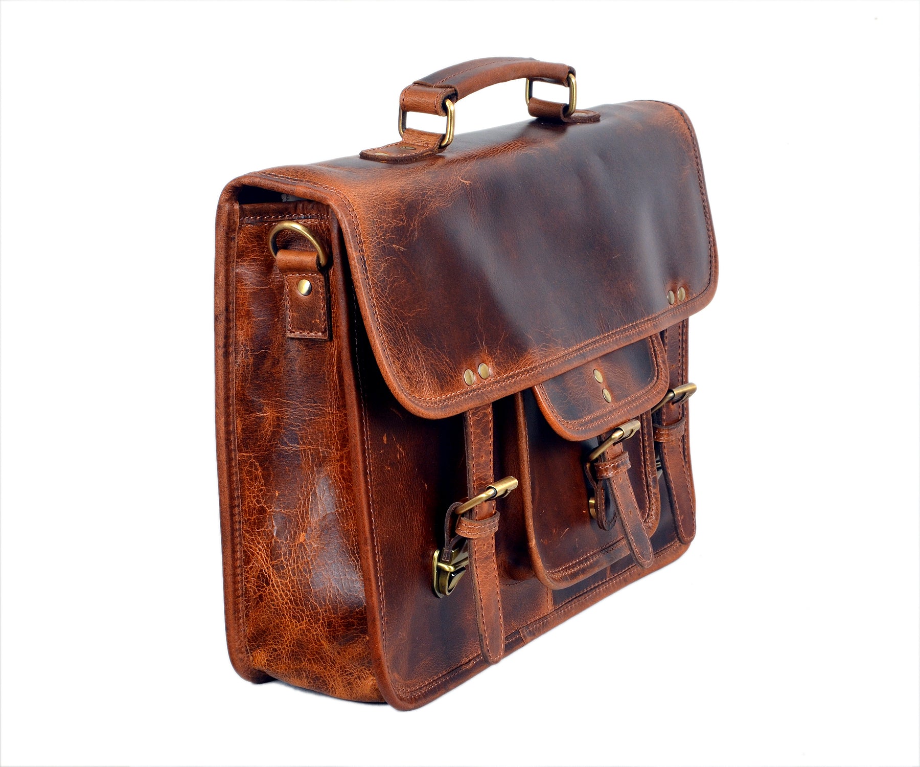 Leather Messenger Briefcase Bag (Walnut Brown)