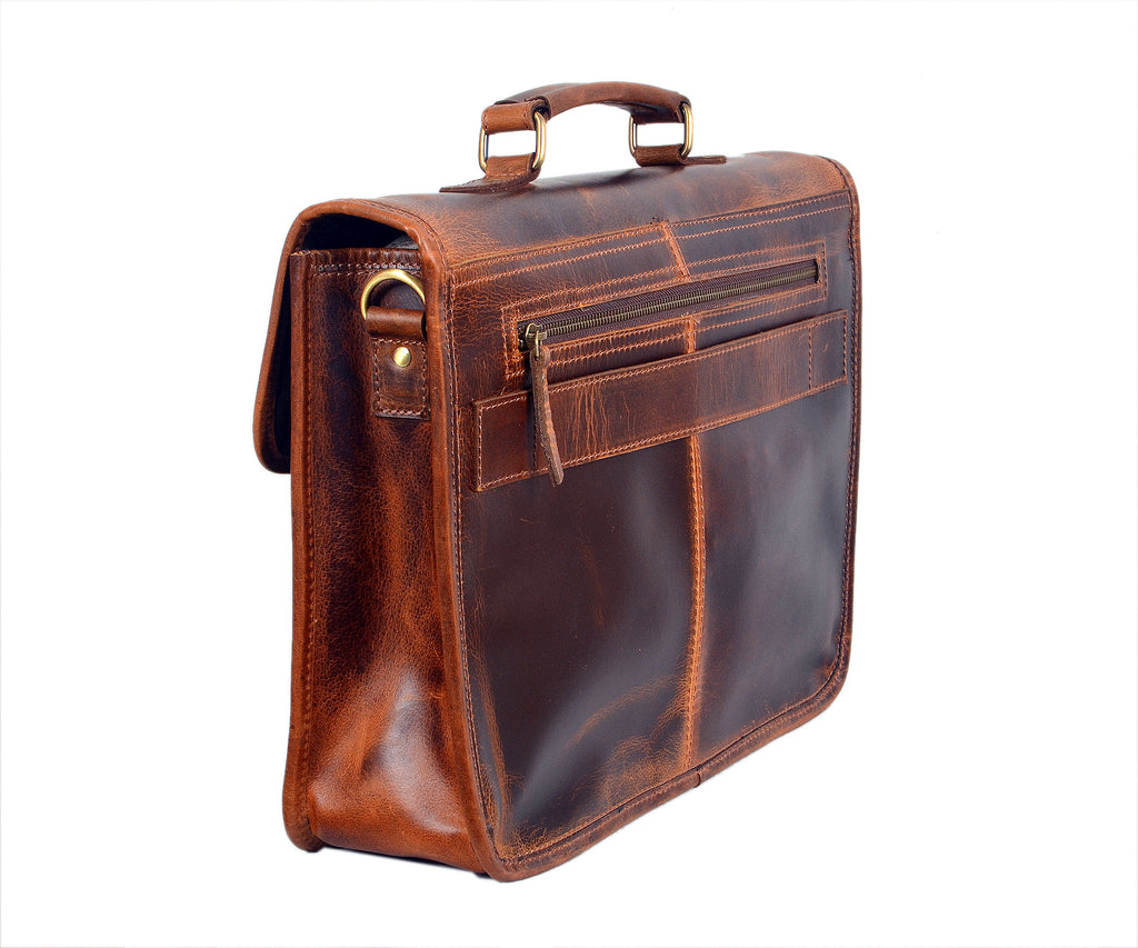 Leather Messenger Briefcase Bag (Walnut Brown)