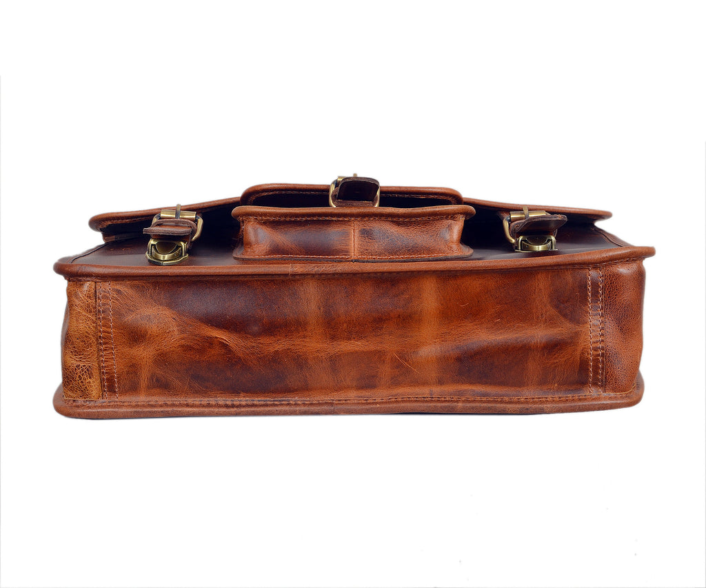 Leather Messenger Briefcase Bag (Walnut Brown)