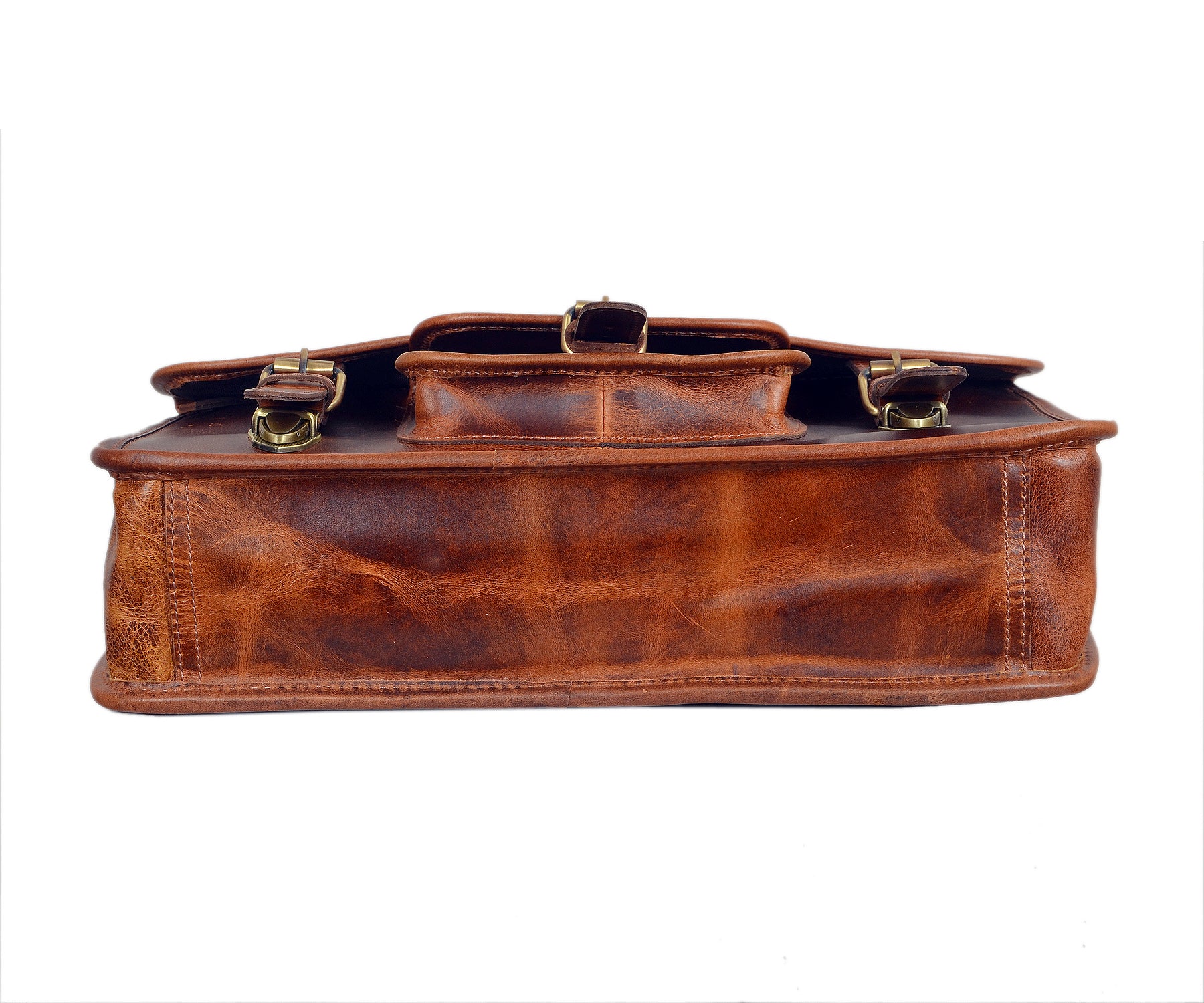 Leather Messenger Briefcase Bag (Walnut Brown)