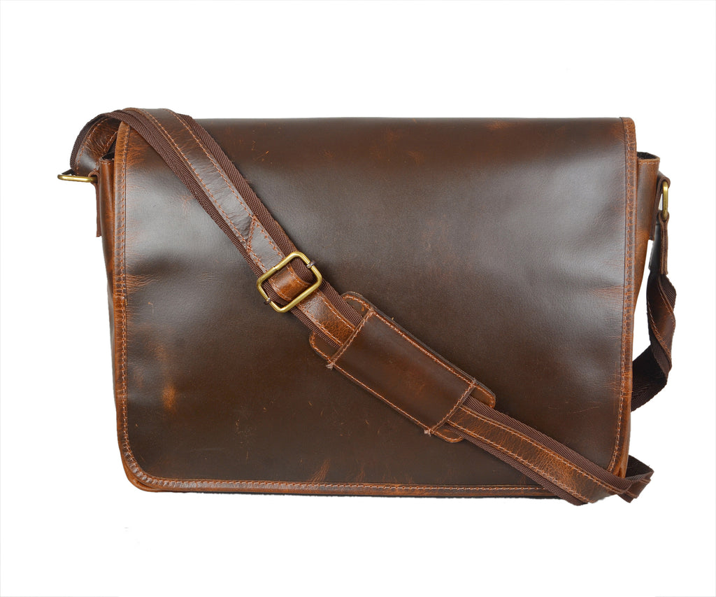 Handmade Genuine Leather Messenger Bag (Brown)