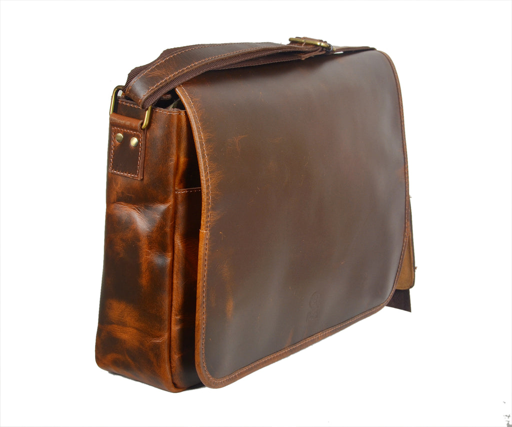 Handmade Genuine Leather Messenger Bag (Brown)