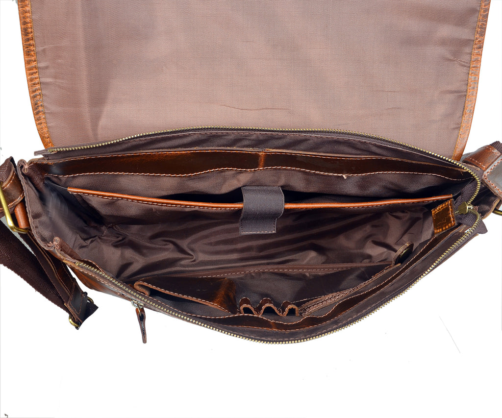 Handmade Genuine Leather Messenger Bag (Brown)