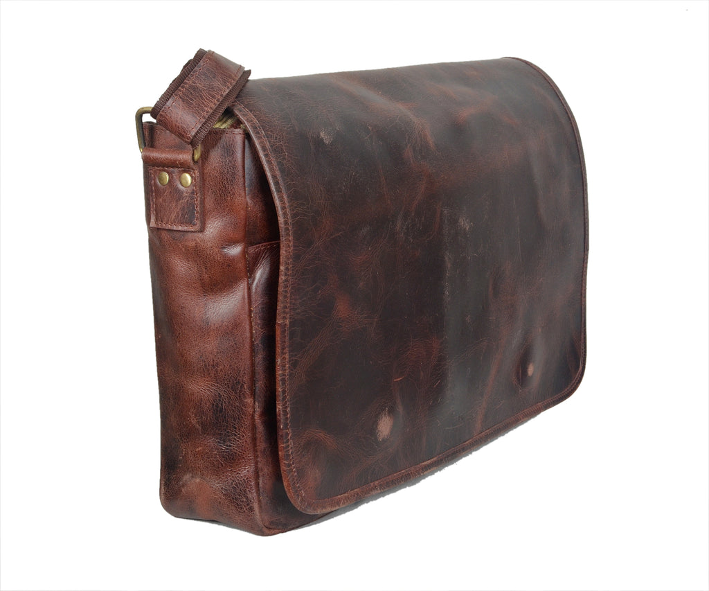 Retro Buffalo Leather Messenger Bag (Dark Brown)