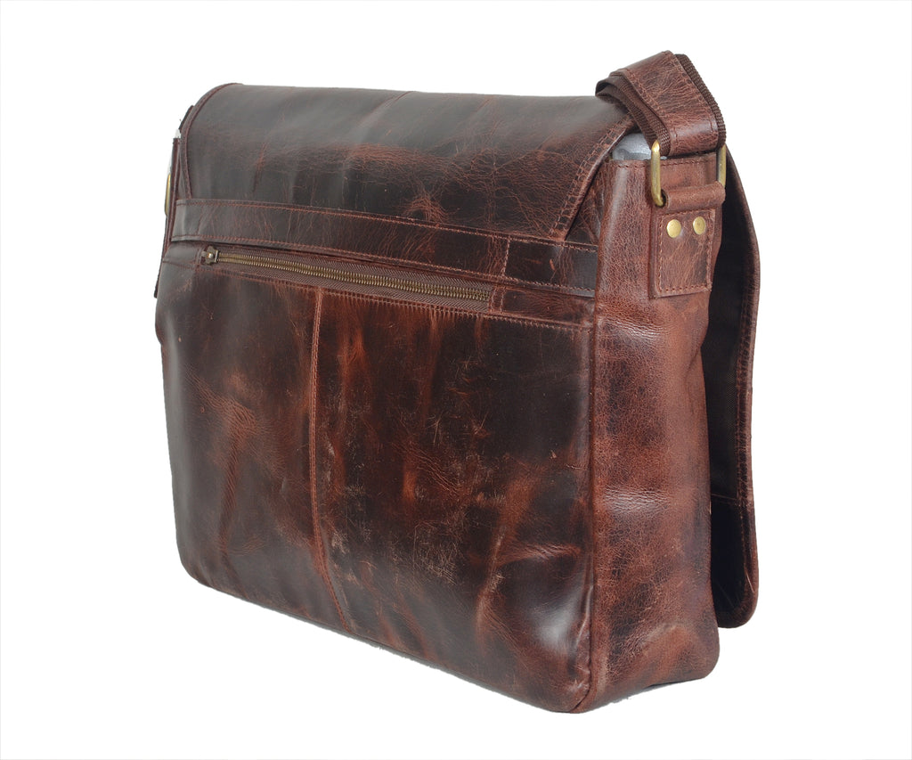 Retro Buffalo Leather Messenger Bag (Dark Brown)