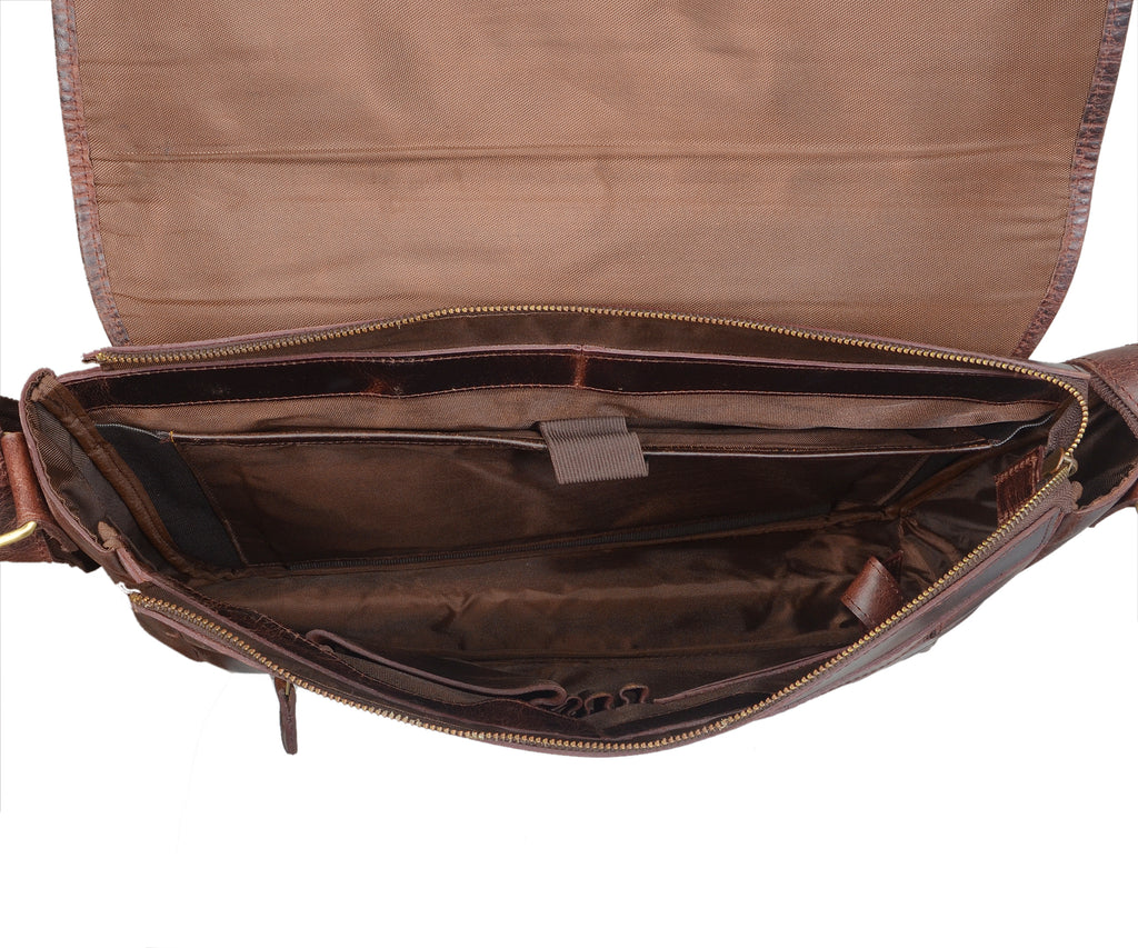 Retro Buffalo Leather Messenger Bag (Dark Brown)
