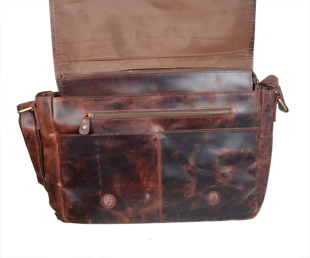 Retro Buffalo Leather Messenger Bag (Dark Brown)