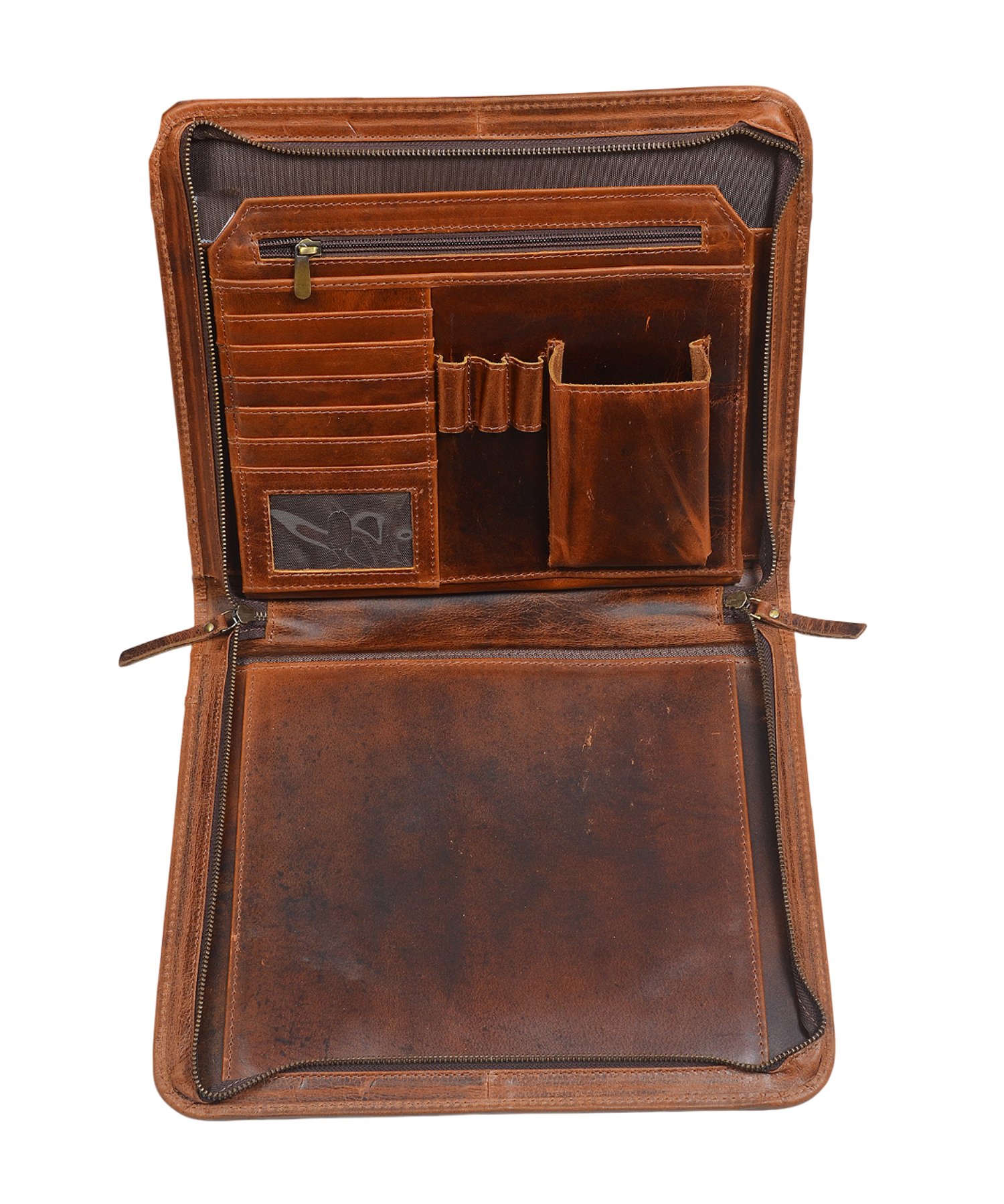 Executive Organizer Leather Zipper Portfolio Padfolios (Brown)