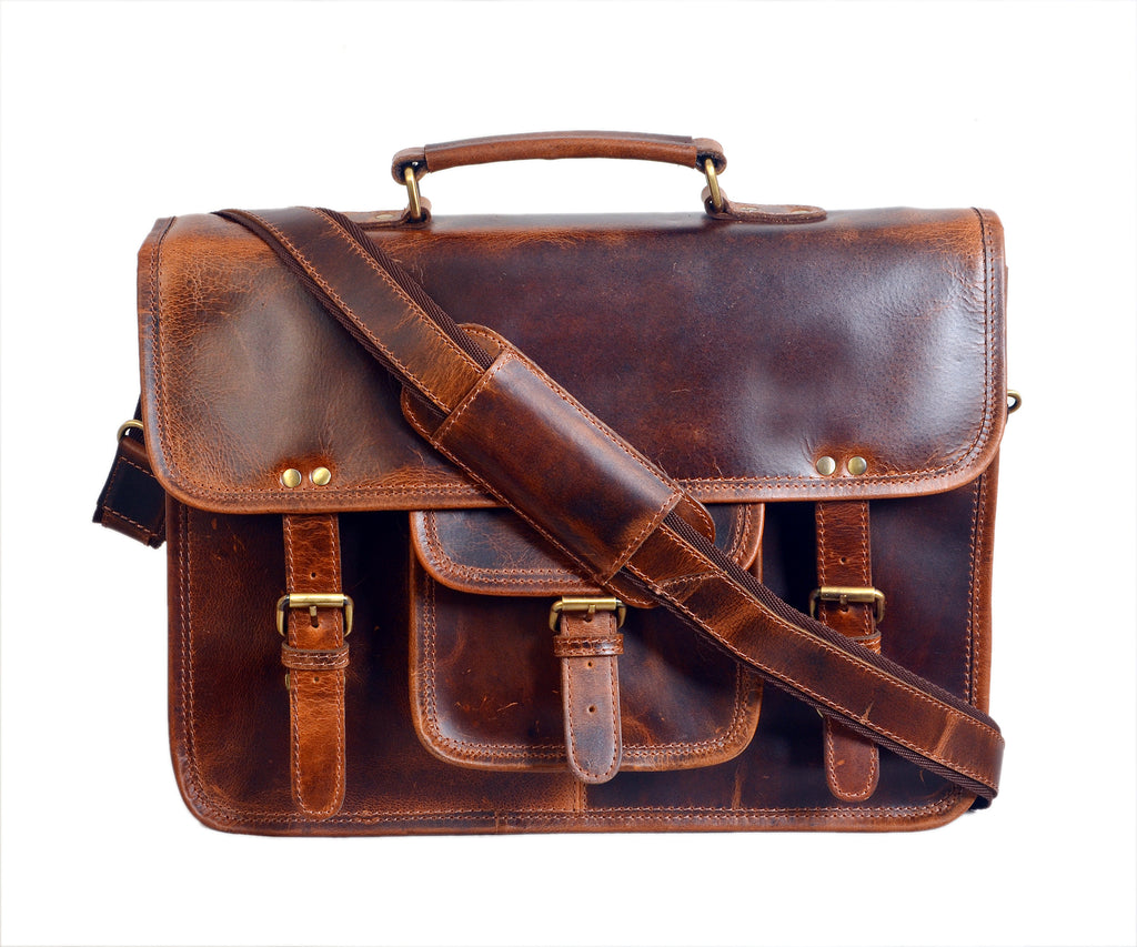 Leather Messenger Briefcase Bag (Walnut Brown)