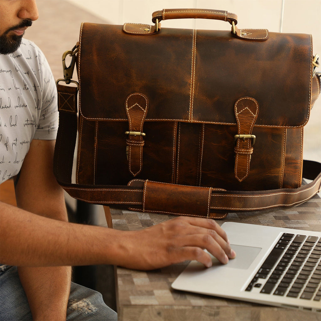 Timeless Leather Briefcase Bag Brown
