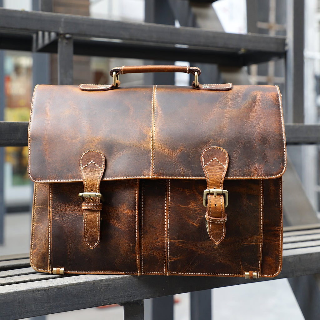 Timeless Leather Briefcase Bag Brown