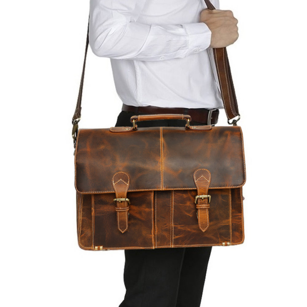 Timeless Leather Briefcase Bag Brown