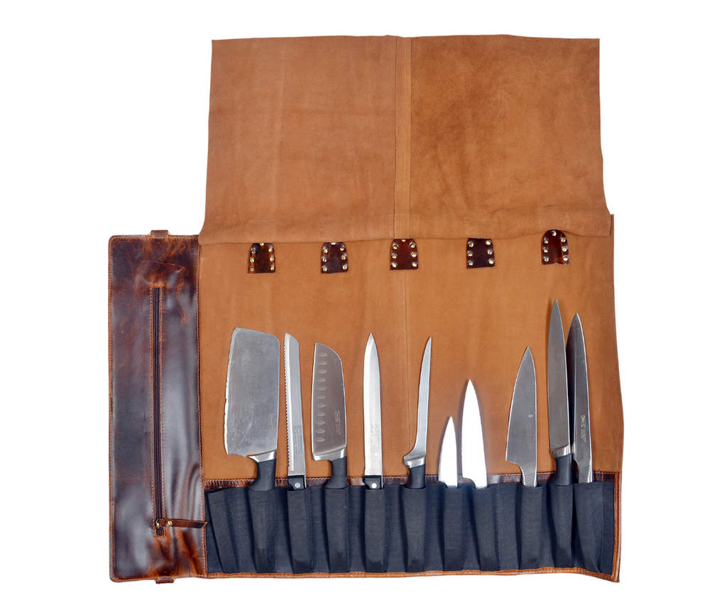 Leather Chef Knife Roll (Brown)