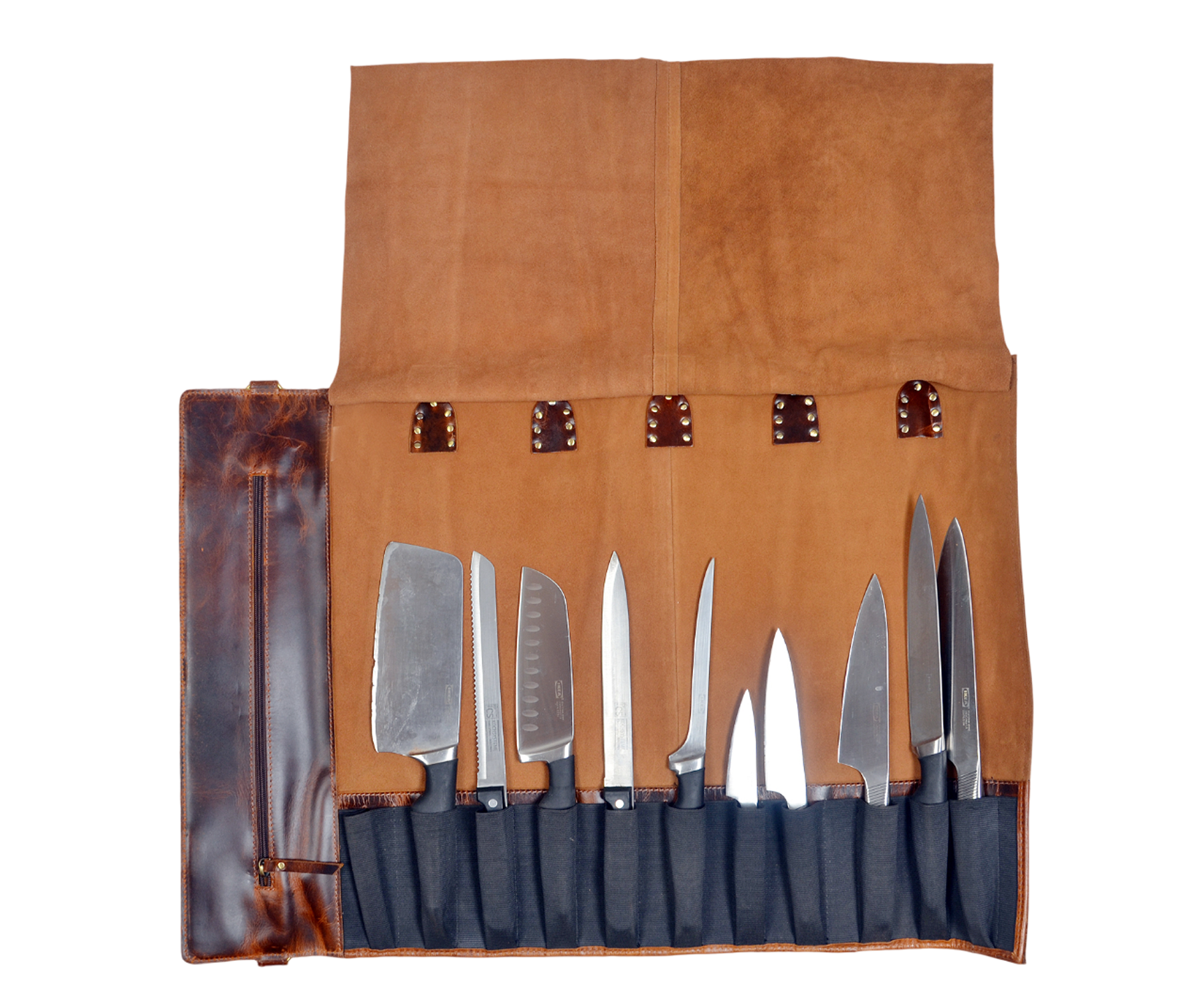 Leather Chef Knife Roll (Brown)