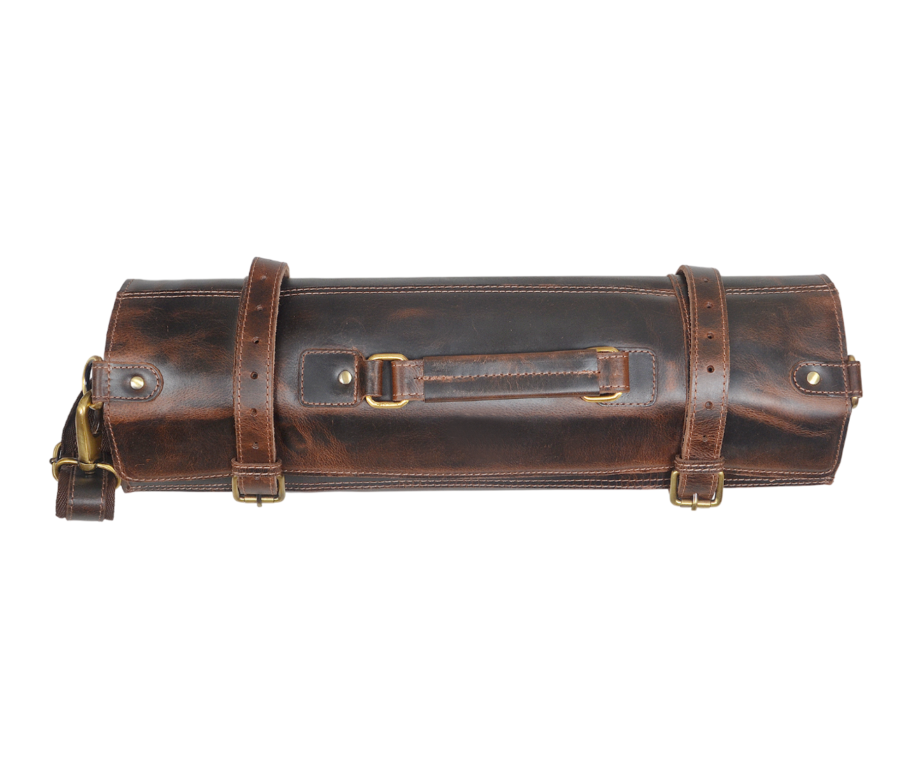 Handmade Genuine Leather Knife Roll for Chefs (Dark Brown)