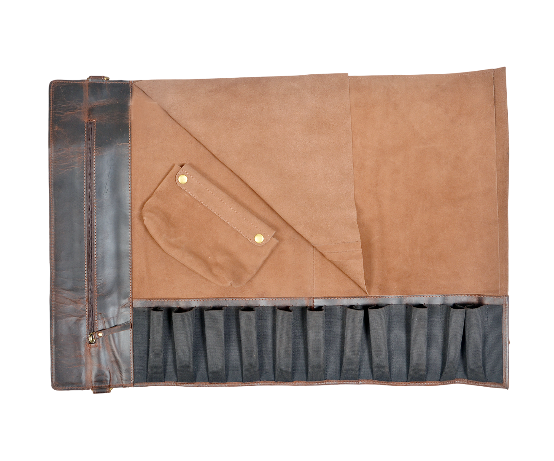 Handmade Genuine Leather Knife Roll for Chefs (Dark Brown)