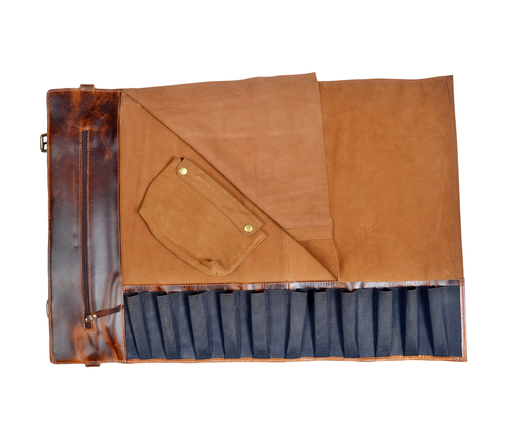 Leather Chef Knife Roll (Brown)